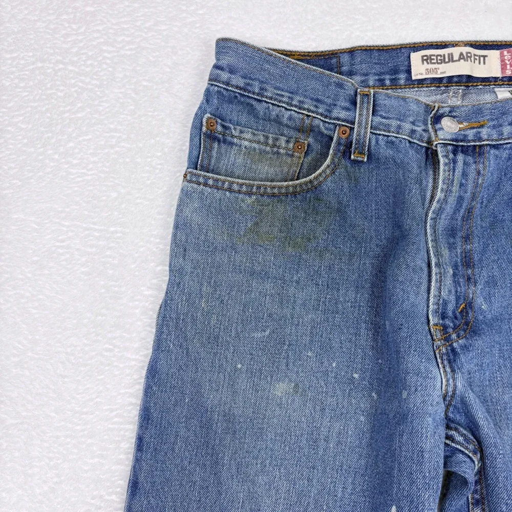Levi's 505 Regular Fit Jeans Mens 33x30 Measures 31x28 Distressed Paint Splatter